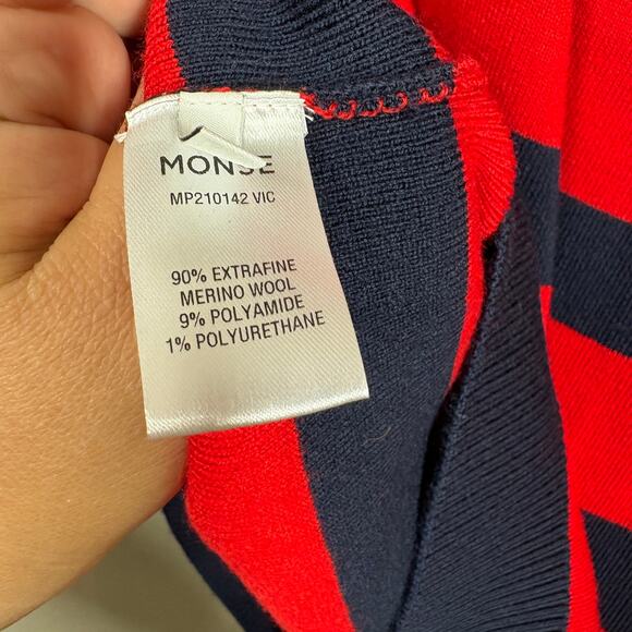 Monse Large Striped Cut Out Knit Mini Dress Red Black Wool Blend Long Sleeves - Picture 10 of 11